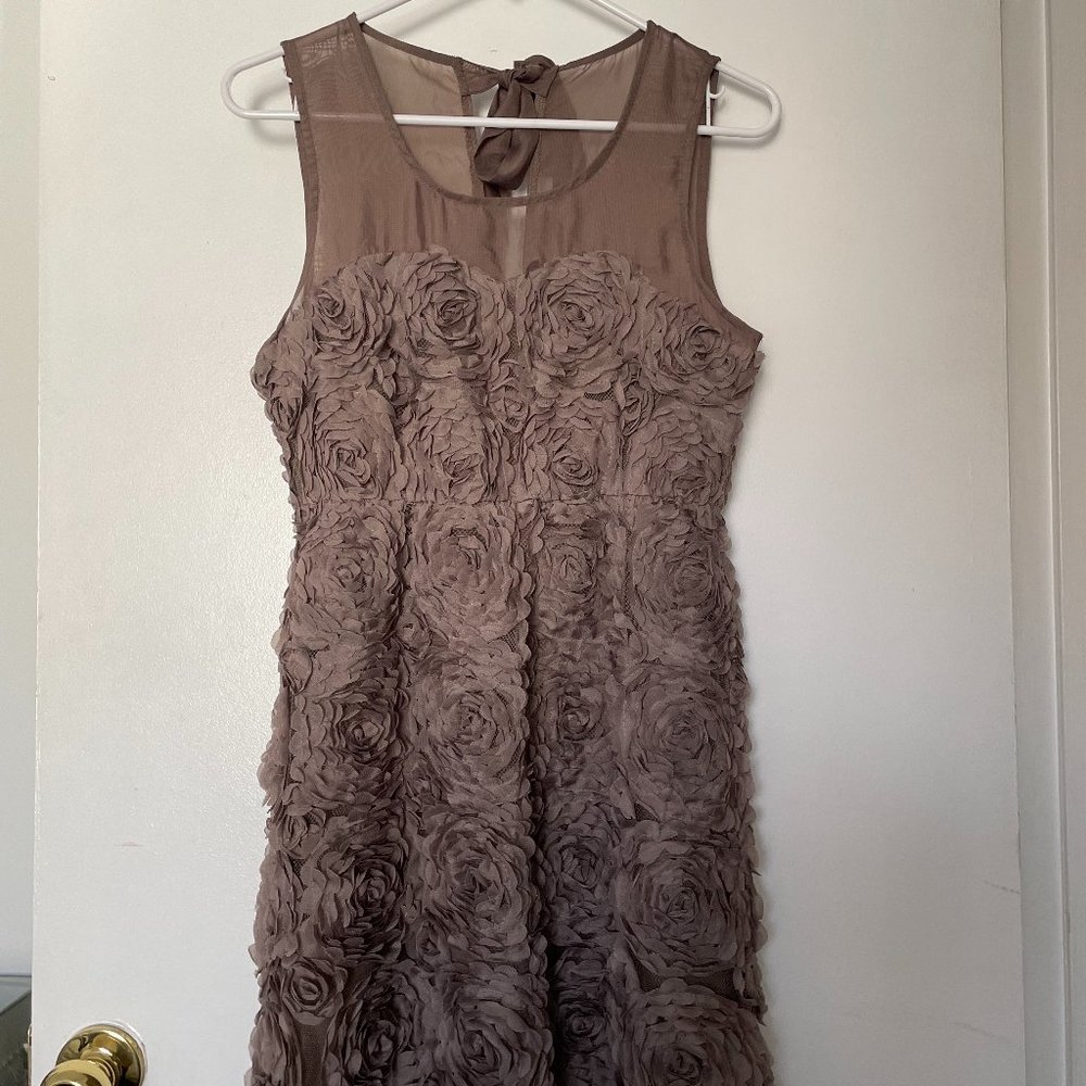Ya Los Angeles Textured Rose Mini Dress (cappuccino brown)